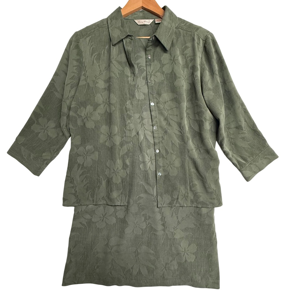 Vintage Tommy Bahama Silk 2 Pc Dress Jacket Set Sz‎ 6 Sage Floral Y2K
